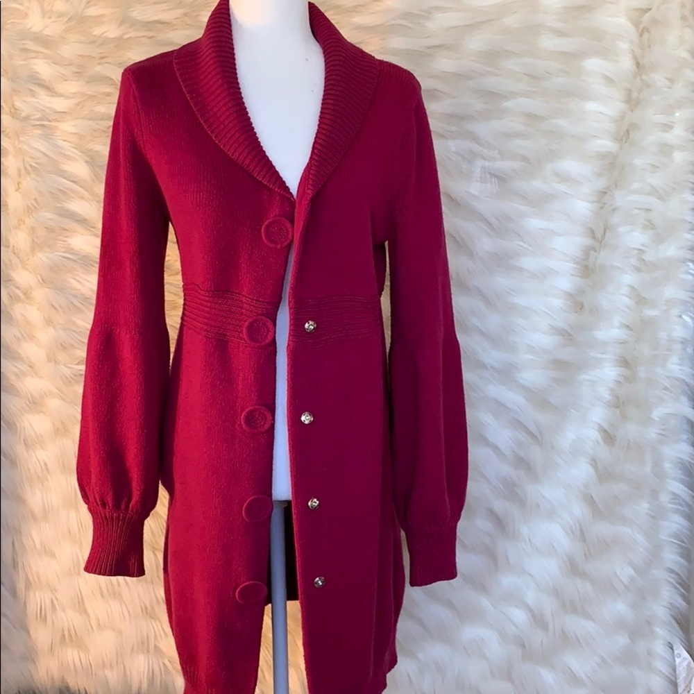Jones New York dark pink long sweater cardigan size L